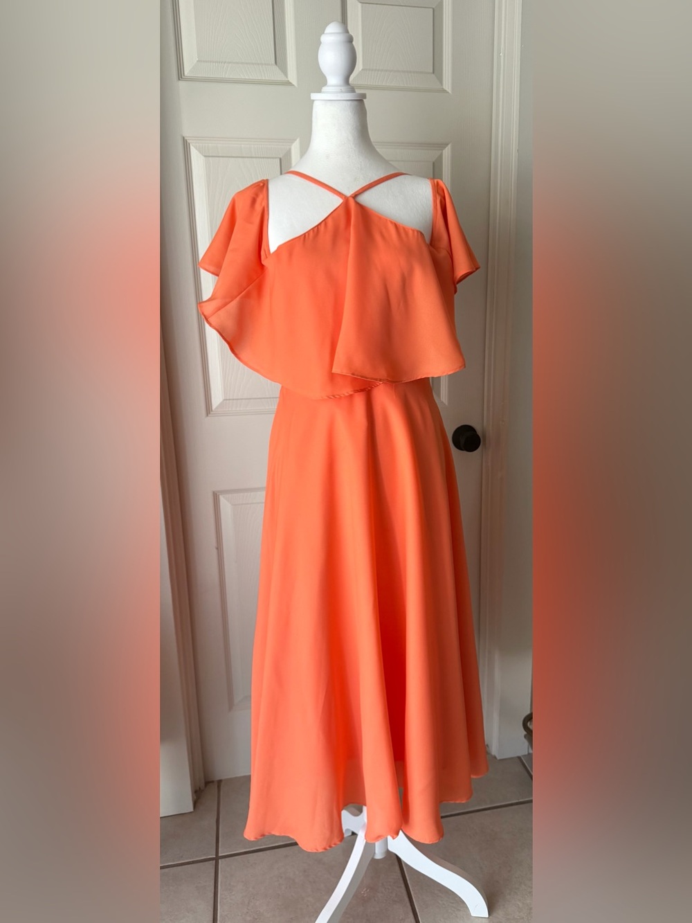 ASOS Coral Orange Cold Shoulder Flutter Sleeve Midi Dress Women's US 8 EU 40